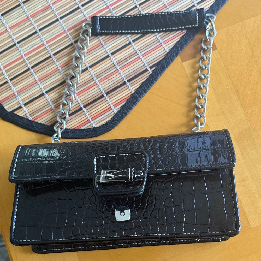 Liz Claiborne Black Crocodile-Embossed Shoulder Bag
